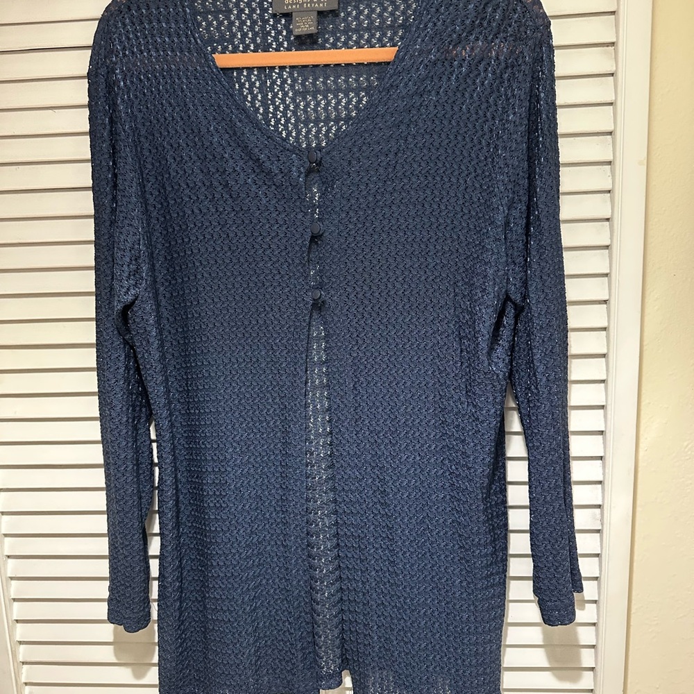 Design & Co (Lane Bryant) navy blue open-knit cardigan